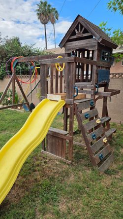 Wooden Backyard Playset with Slide and Swings