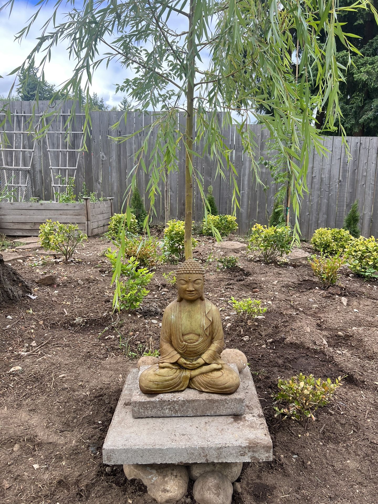 Garden Statue 13 in. H Concrete Sitting Meditating Buddha Statue for