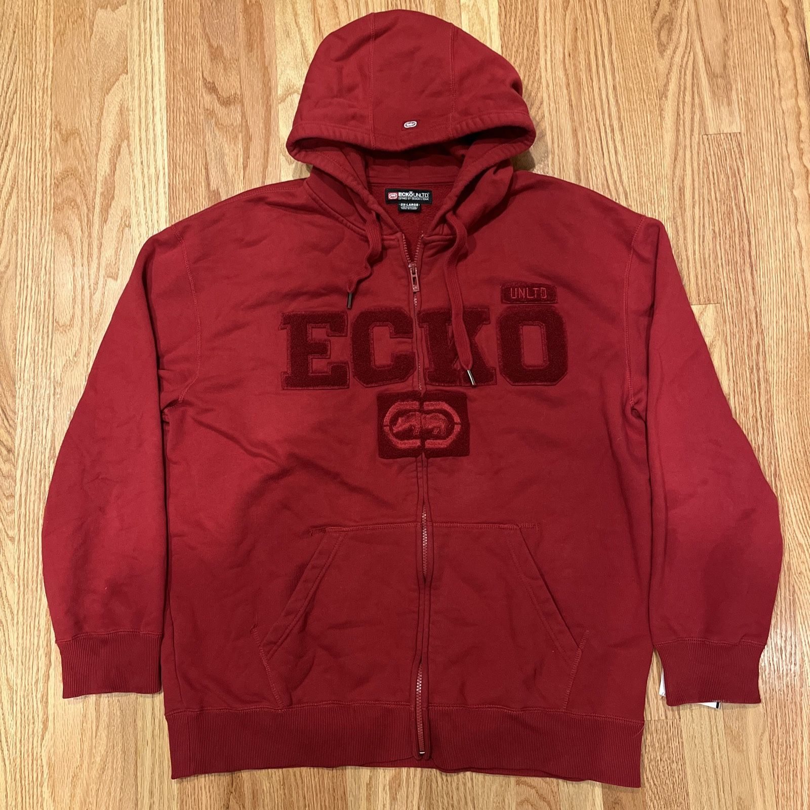 Vintage Ecko Unltd Hoodie Zip Up Jacket Stitching Embroidered XXL Y2K