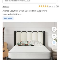Almost New - Avenco CozyNest 6 Inch Full Size Medium Support Mattress 
