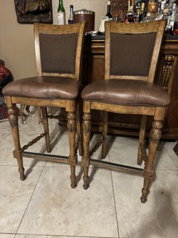 2 Barstools Walnut Wood From Ashley