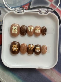 Brown Teddy Bear Press On Nails