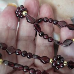 Long Heavy Garnet Bead Necklace 