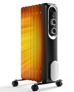 Electric Oil-Filled Radiator Space Heater Adjustable Thermostat Portable Black