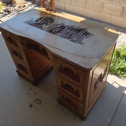 Antique Hand Carved Wooden Desk
