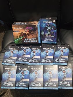 Magic The Gathering Reality Fracture Bundle Box! Commander Deck! & 10 Sleeved Hanger Play Booster Packs! New Sealed!