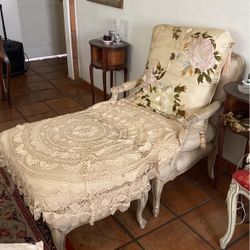 French Parlier Accent White Chair With Ottoman 