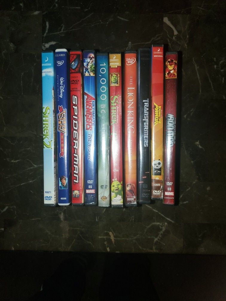 Movie Discs Of Shrek, Spiderman, Lion King, Kung Fu Panda, And More 