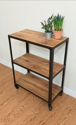Brown Oak 3-Tier Rolling Storage Bar Cart Kitchen Microwave Portable Mobile Shelves Wheels