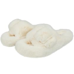 Brand new - white fluffy slippers with buckles