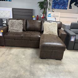 Beautiful Pullout Sleeper Sectional With Storage Drop Down Console & USB Charging Only $699