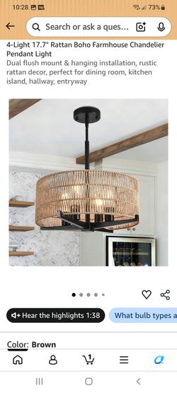 4-Light Rattan Boho Farmhouse Chandelier Pendant Light