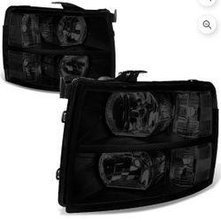 M-Auto Headlights Assembly Compatible with 2007-2014  Chevy Silverado 1(contact info removed)HD 3500 GMT900 - Smoked Black 