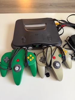 N64 Console and 2 controllers