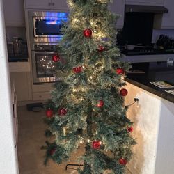 6.5 Feet Christmas Tree Pine Slim With Ornaments And Lights
