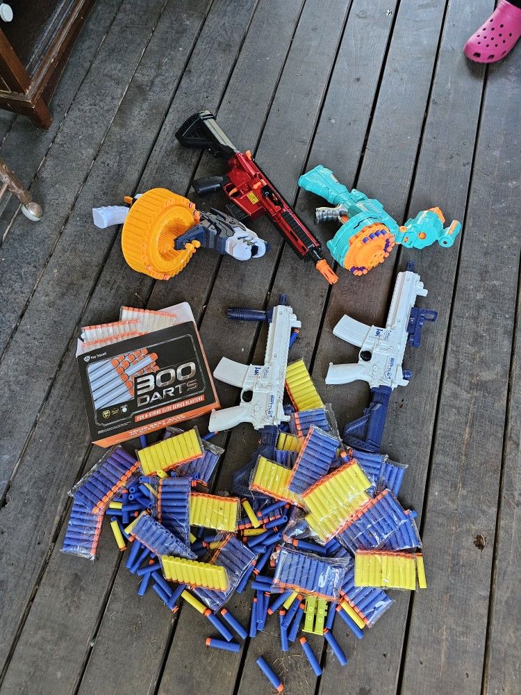 Box Full Of "Nerf" Guns And Bullets