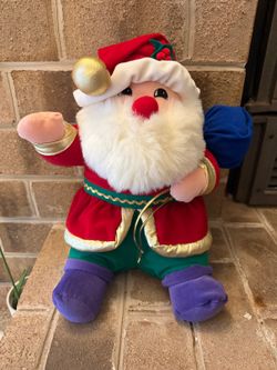 Vintage 1994 Large Plush Santa Claus Colorful Toy Sack Candy Canes Christmas Decor