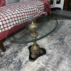 Antique Brass And Glass Table 