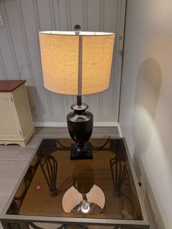 Tall Table Lamp with Linen Drum Shade