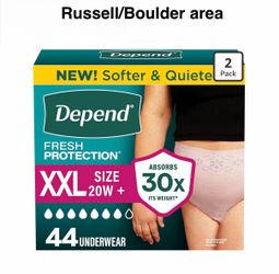 Depend Fresh Protection Adult Diapers, Disposable Underwear for Women, Maximum, XXL, Blush, 44 Ct. Russell/Boulder area