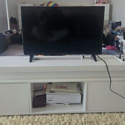 White Wooden TV Stand With Power Outlet & LED lights