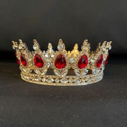 Queen Crown Women Rhinestone Wedding Tiara Red Headband Princess Crown