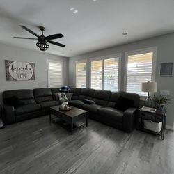 Dark Grey Leather Sectional  
