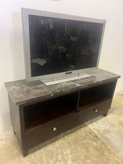 60” Wide Parquet Marble Tile Top Flat Panel TV Stand / Console Table 