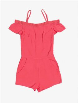 Coral Off-Shoulder Romper with Pockets