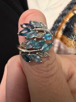 Silver Ring with Blue Marquise Stones