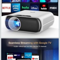 Brand New Projector with WiFi and Bluetooth, Goiaey 1000 ANSI Google TV Smart Portable Projector, Built-in Official Streaming Apps, Google Voice, Dolb