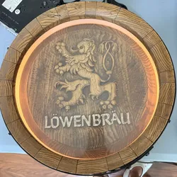 Vintage 1984 Lowenbrau Illuminated Barrelhead Beer Sign Light Miller 18 Inch