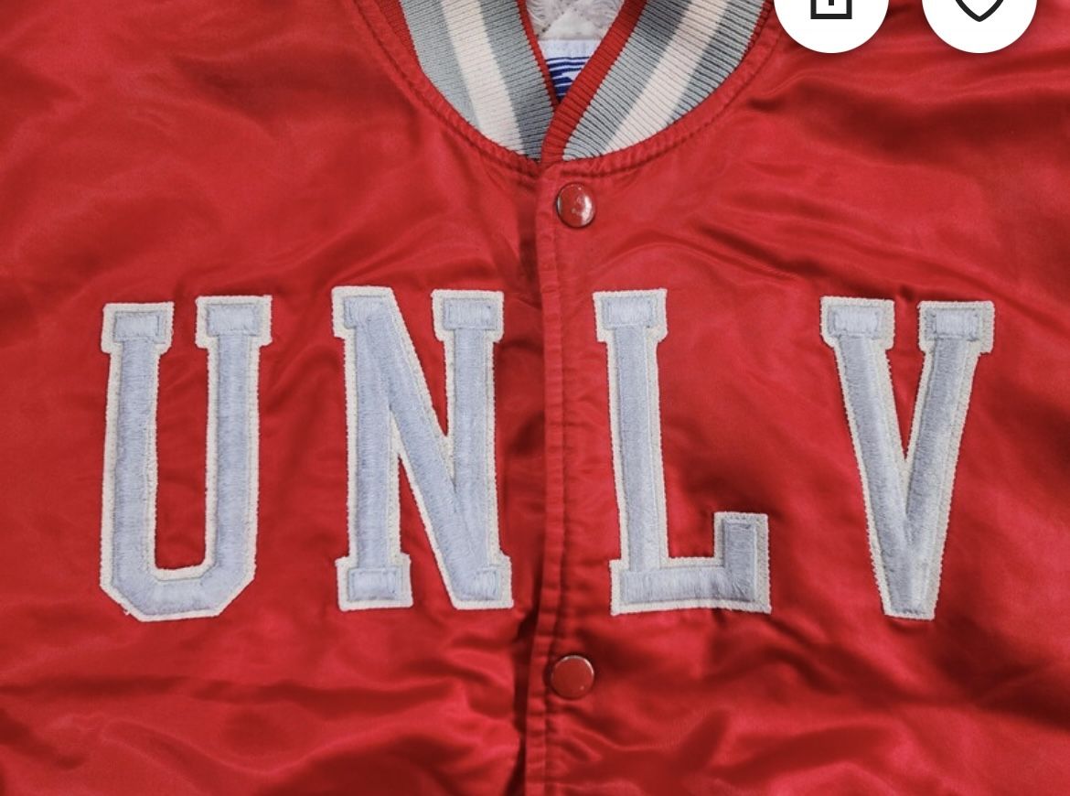  Vintage 80s 90s UNLV University of Las Vegas Running Rebels Starter Satin Bomber Jacket Large