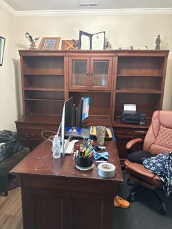 Office desk with bookcase & storage