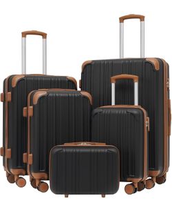 NEW - Coolife Luggage Expandable(only 28") Suitcase ABS Spinner 20in 24in 28in Carry on (apricot black, 5 piece set)