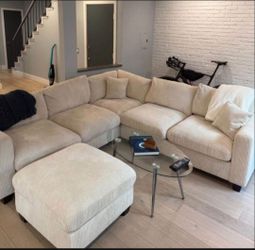 Gorgeous ‼️ 4-Pc sectional sofa with ottoman Ivory Corduroy new
