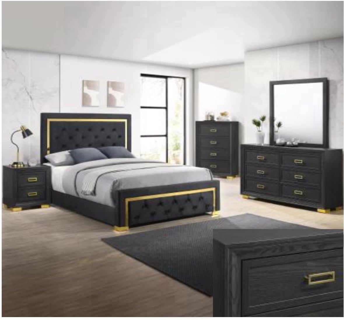 4- Pc Bedroom set Dresser,Mirror  Nightstand (1) Queen size bed frame  Not including Mattress and Box Sp