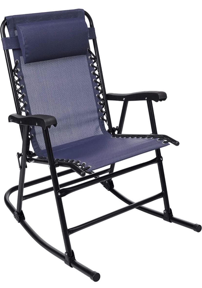 Amazon Basics Outdoor Textilene Zero Gravity Folding Lounge Rocker with Pillow Navy