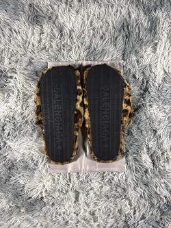 Balenciaga Leopard Faux Fur Slides