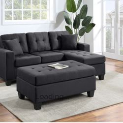 Gray Sectional Sofa Set With Ottoman 