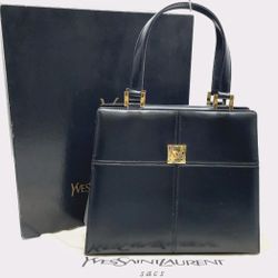 Authentic YSL RARE VINTAGE Black Leather Women's Handbag 