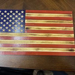 🇺🇸 Handcrafted Wooden American Flag – Rustic Burnt Finish 🇺🇸