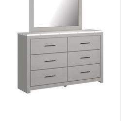 Grey/ Marble Dresser W/ Mirror And NightStand