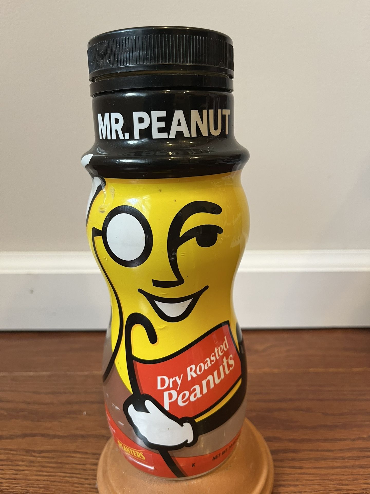 Mr. Peanut Planters First Edition Wrapped Top Hat, Glass Jar, 8.75” Tall