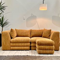 Free Delivery (BRAND NEW) Moe's Home Collection Lowtide Amber Glow 2-Seater Sectional + Ottoman (Retail $3,000+tax)