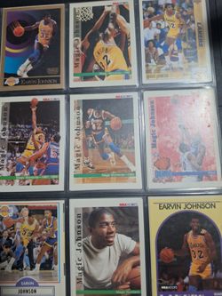 Lakers vs Celtics Card Lot 140 — Magic Johnson x12, Bird x9, McHale, Worthy, Divac Rookie