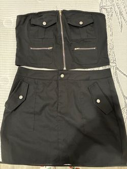 Black Cargo Two-Piece Crop Top and Mini Skirt Set