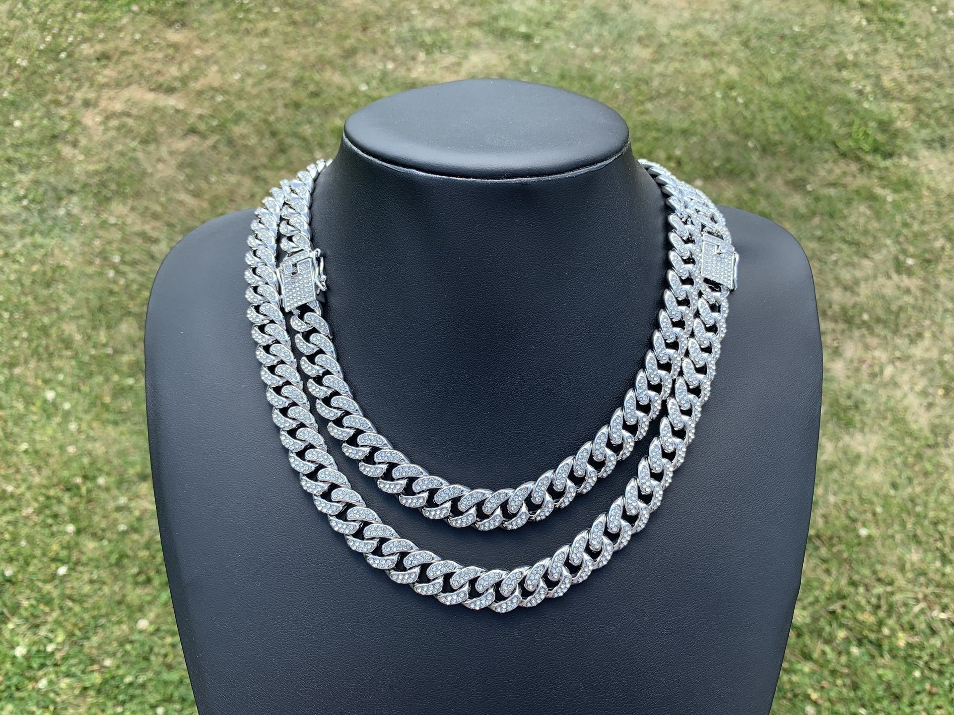 14k White Gold Plated 13mm Cuban Link Chain 18” 20” 22” Iced out Premium Choker Necklace Box Clasp