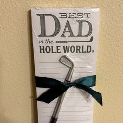Best Dad Ever In The Hole World Gold Club Shaped Pen W/Notepad Set