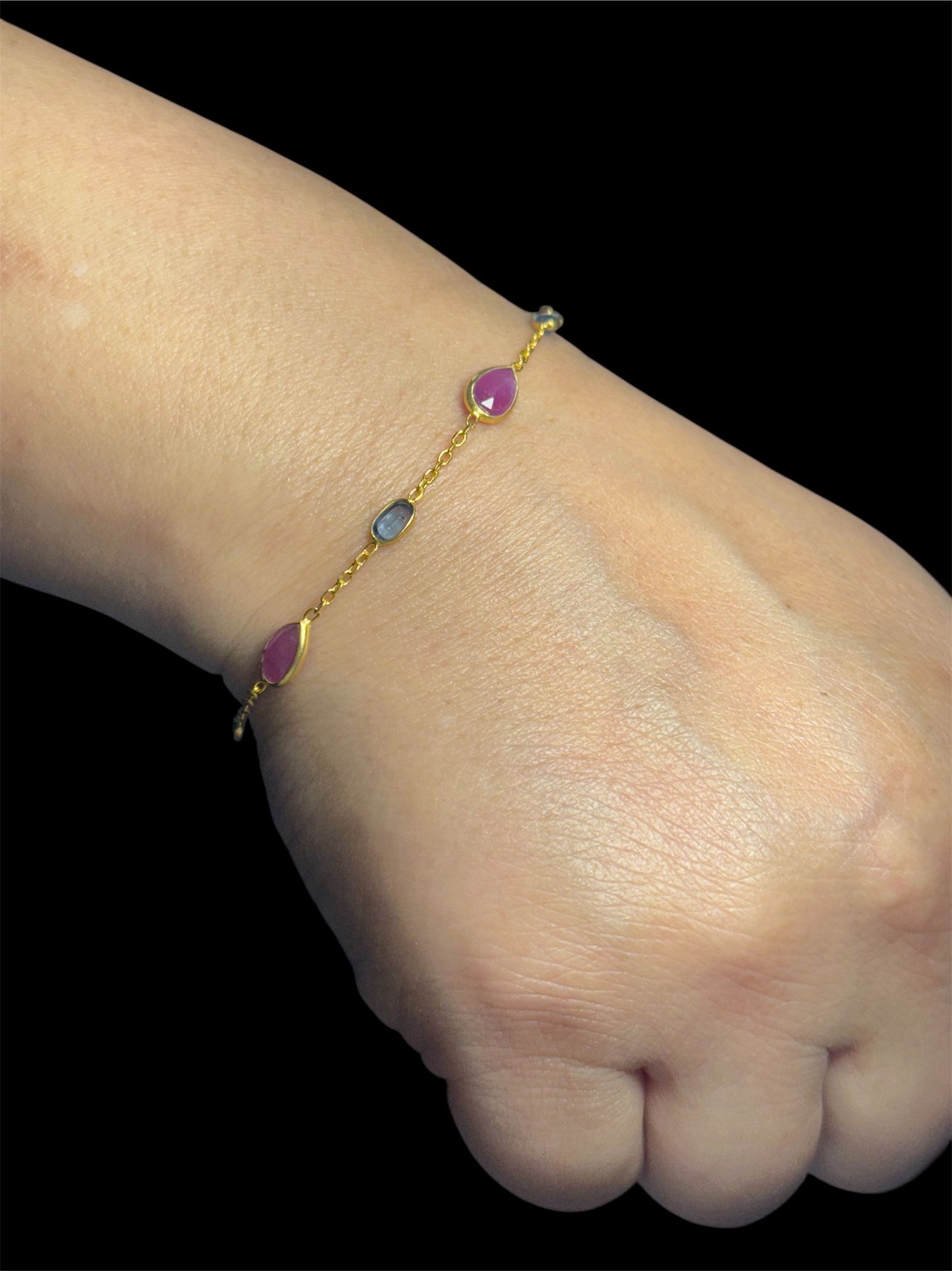 Handmade Ruby & Kyanite Bracelet | 925 Silver | 18K Gold Plated | Adjustable